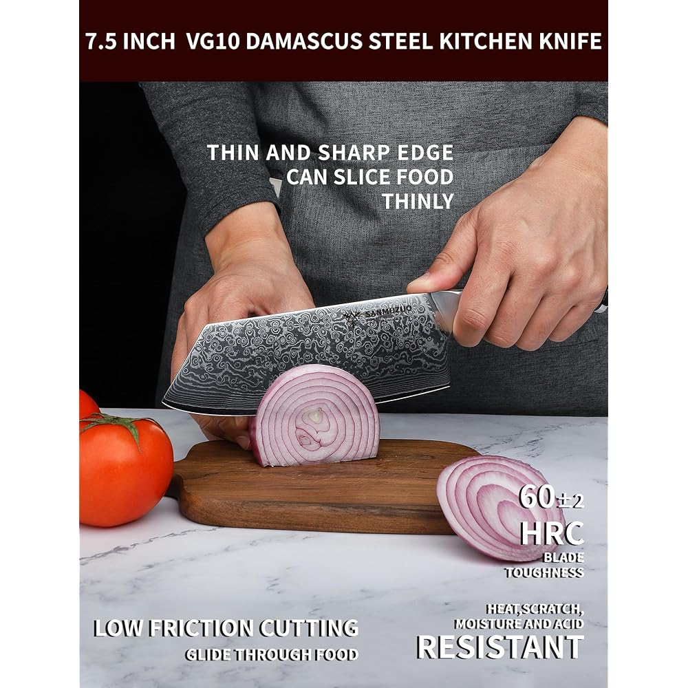 SANMUZUO Damas Couteau Nakiri avec Lame 19 cm Professionnel Couteaux de Cuisine en VG-10 67 Couche Damas Acier avec Poignée en Résine(Noir étoilé) - Xuan Série : Cuisine et Maison