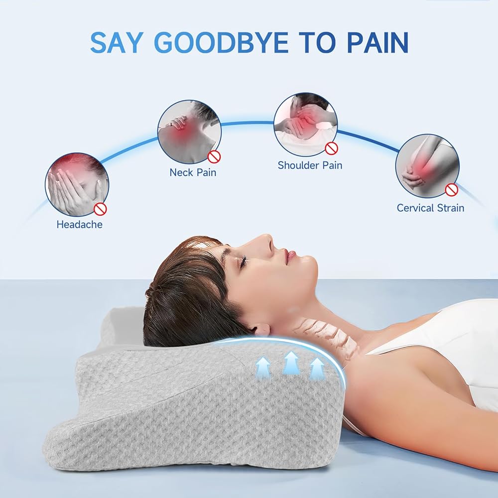 jiaao Oreiller Ergonomique Cervical, Oreiller Memoire Forme pour Les Dormeurs sur Le côté, Le Dos et Le Ventre, Coussin Orthopédique Oreiller Cervicales pour Le Soulagement des Douleurs, 65x37x12 cm : Cuisine et Maison