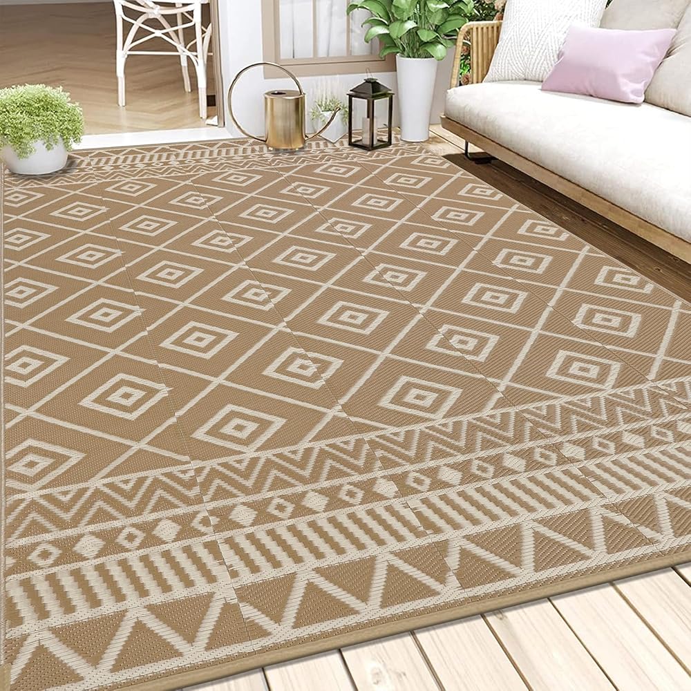 Enyhom Tapis d'extérieur résistant aux intempéries - En plastique - Grande fermeture éclair - Tapis d'extérieur réversible - Pour balcon, jardin - Pour plage, jardin d'hiver, salon, camping - 240 x : Jardin