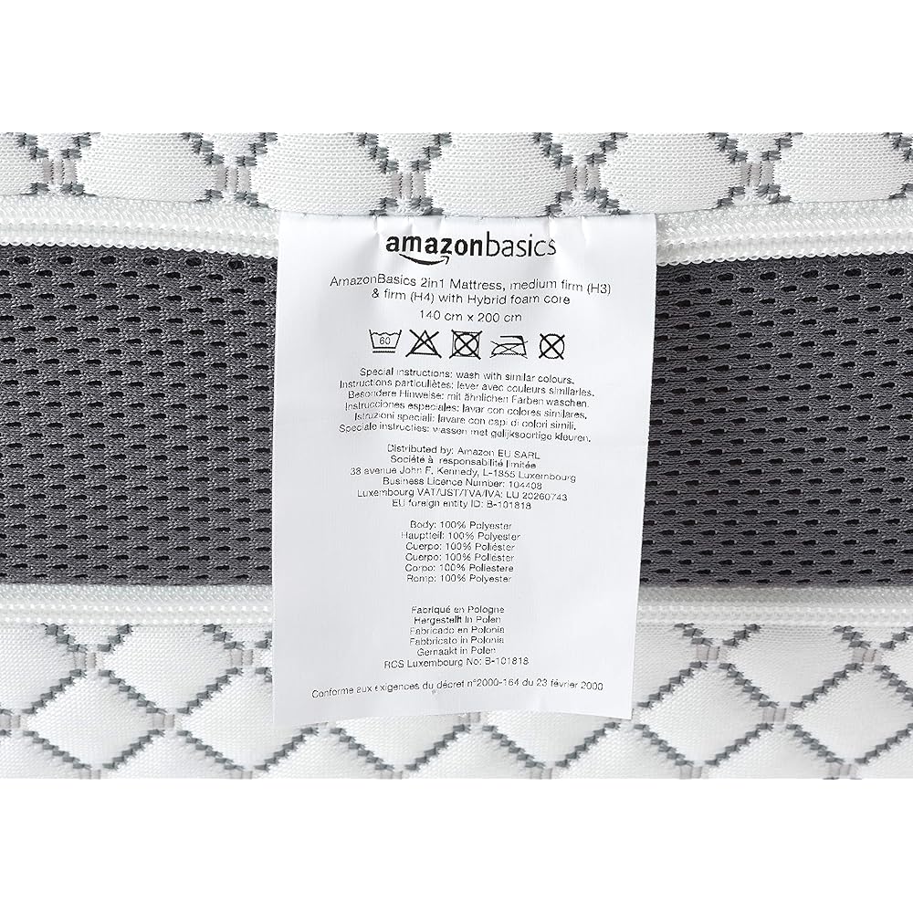 Amazon Basics Matelas 2-en-1 avec noyau en mousse hybride, Moyenne ferme (H3) et ferme (H4), 140 x 200 x 18 cm, Blanc : Cuisine et Maison