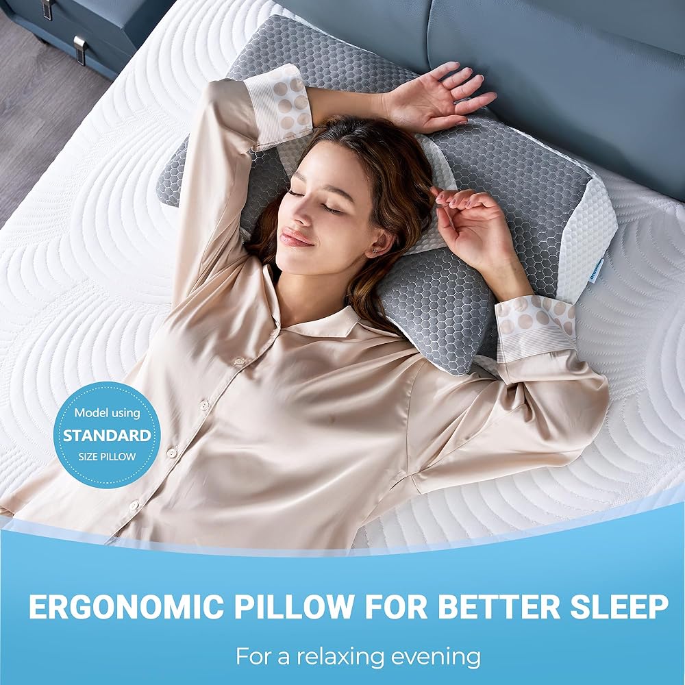 Elviros Oreiller Ergonomique Cervical, Oreillers Mémoire de Forme, Oreillers Ergonomiques pour la Nuque, Oreiller Orthopédique Anti Douleur, Décontracter Les Muscles, 64 x 12,5/10,5 x 38 cm, Blanc : Cuisine et Maison