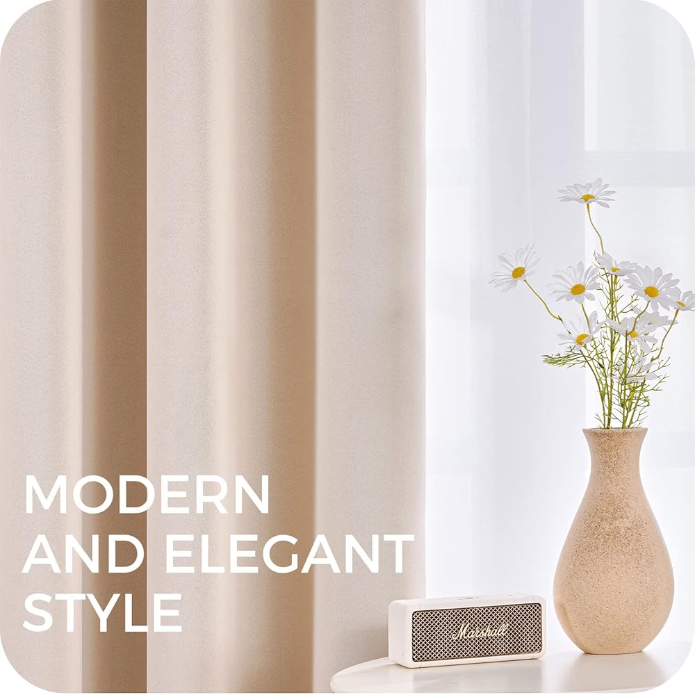 MRTREES Rideau Occultant Thermiques 140x270 cm Beige Rideau Thermique Isolant Anti Froid Chaleur pour Salon Chambre Rideau Séparation de Pièce pour Cuisine Rideau Dressing Lot de 2 à Oeillets : Cuisine et Maison
