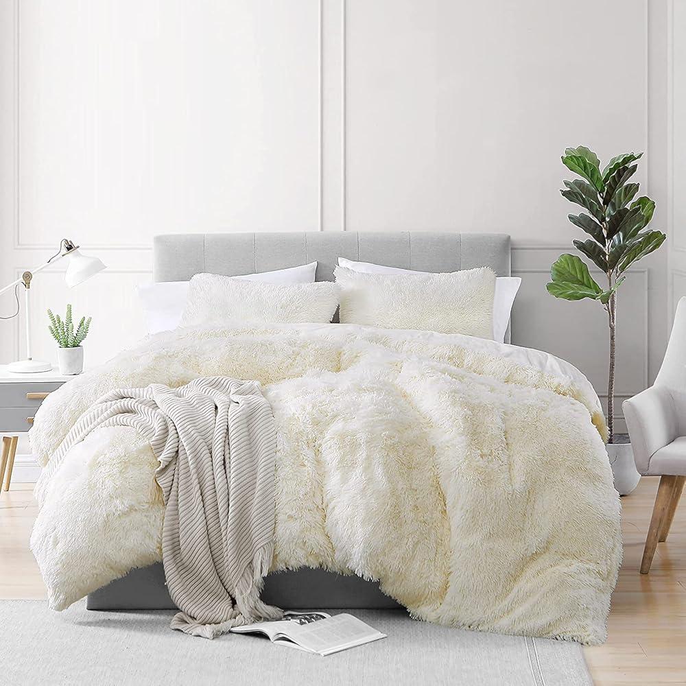 CoutureBridal Housse de Couette 220x240cm Blanc Crème Peluche Flanelle Hiver Chaude Duveteuse Parure de lit 2 Personnes 3 pièces avec Fermeture à Glissière + 2 Taies d'oreiller 65x65cm : Cuisine et Maison