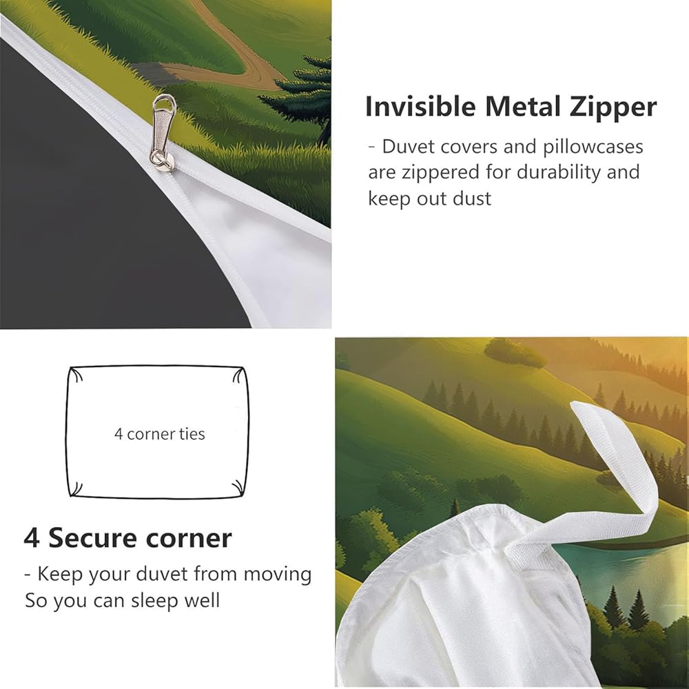 MULERN Parure de lit Coucher De Soleil Collines, Parure de Couette pour Enfants, Paysage Plantes Douce Microfibre Respirante 240x260cm Housse de Couette avec Fermeture éclair et 2 taie d'oreiller : Cuisine et Maison