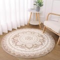 SHACOS Tapis Rond 160 cm Beige Poil Ras Tapis Salon Chambre Antidérapant Tapis de Sol Décoratif Motif Ethnique Boho Tapis Rond Moderne pour Salon Chambre : Cuisine et Maison