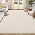 Enyhom Grand tapis géométrique doux lavable en machine pour chambre à coucher - Design moderne - Antidérapant et résistant aux taches - Pour cuisine, salle à manger, salon (crème, 140 x 200 cm) : Cuisine et Maison