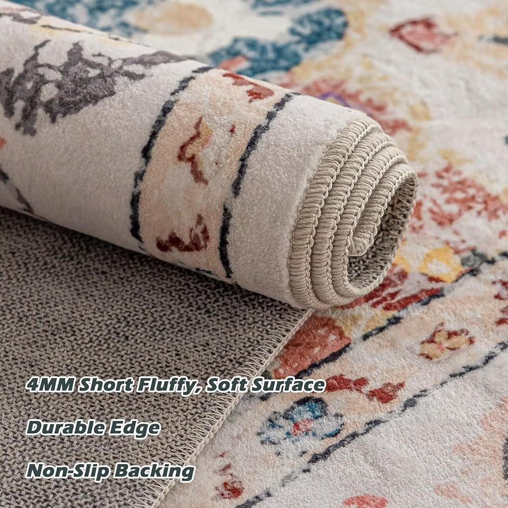 CHOSHOME Grand tapis vintage classique et antidérapant en fausse laine lavable en machine pour salon et chambre à coucher Beige 160 x 230 cm : Cuisine et Maison