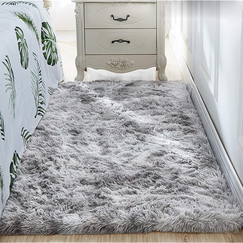 Leesentec Tapis Doux Salon Tapis Anti Slip Moelleux Chambre Tapis Tapis Shaggy Tapis De Sol Grand pour Couloir Chambre (Gris/Blanc, 160 * 200) : Cuisine et Maison