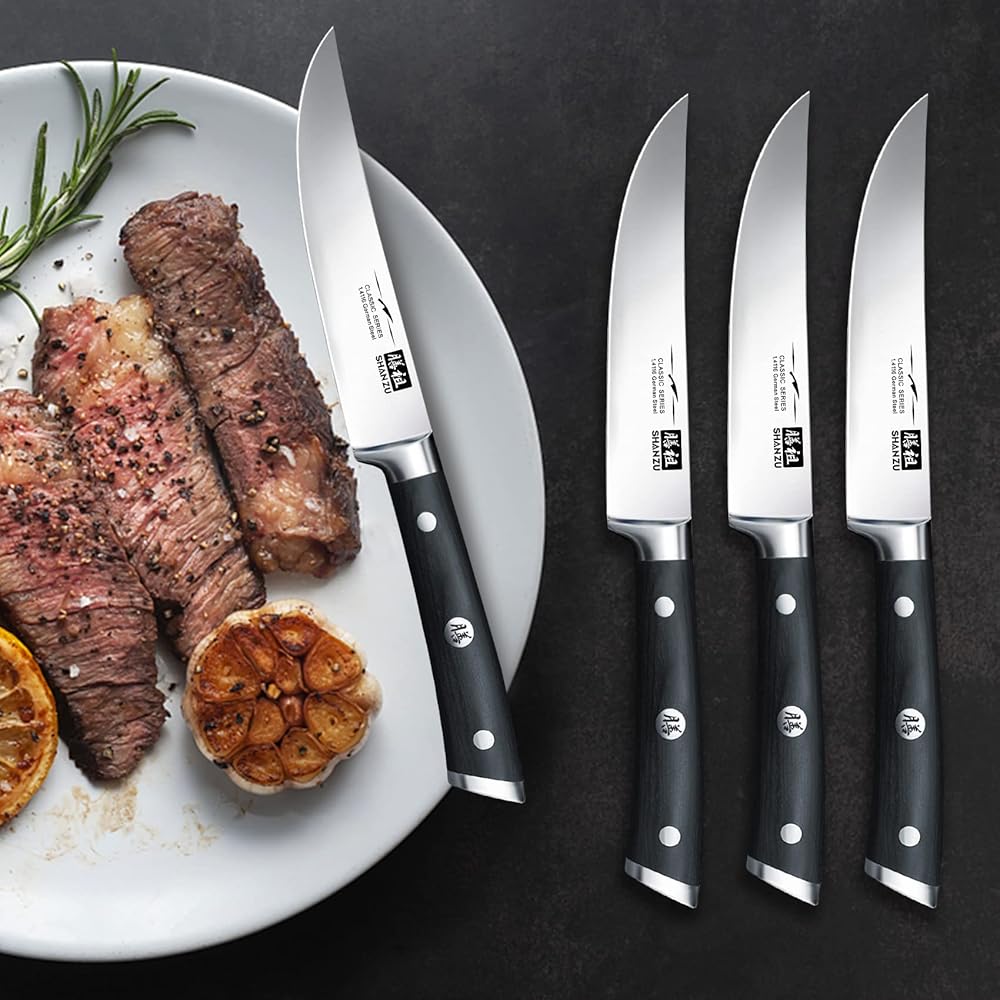 SHAN ZU Ensemble de Couteaux de Cuisine avec Bloc, Set de 14 Couteaux de Chef Allemands Professionnels avec Affûteur Fusil à Aiguiser : Cuisine et Maison
