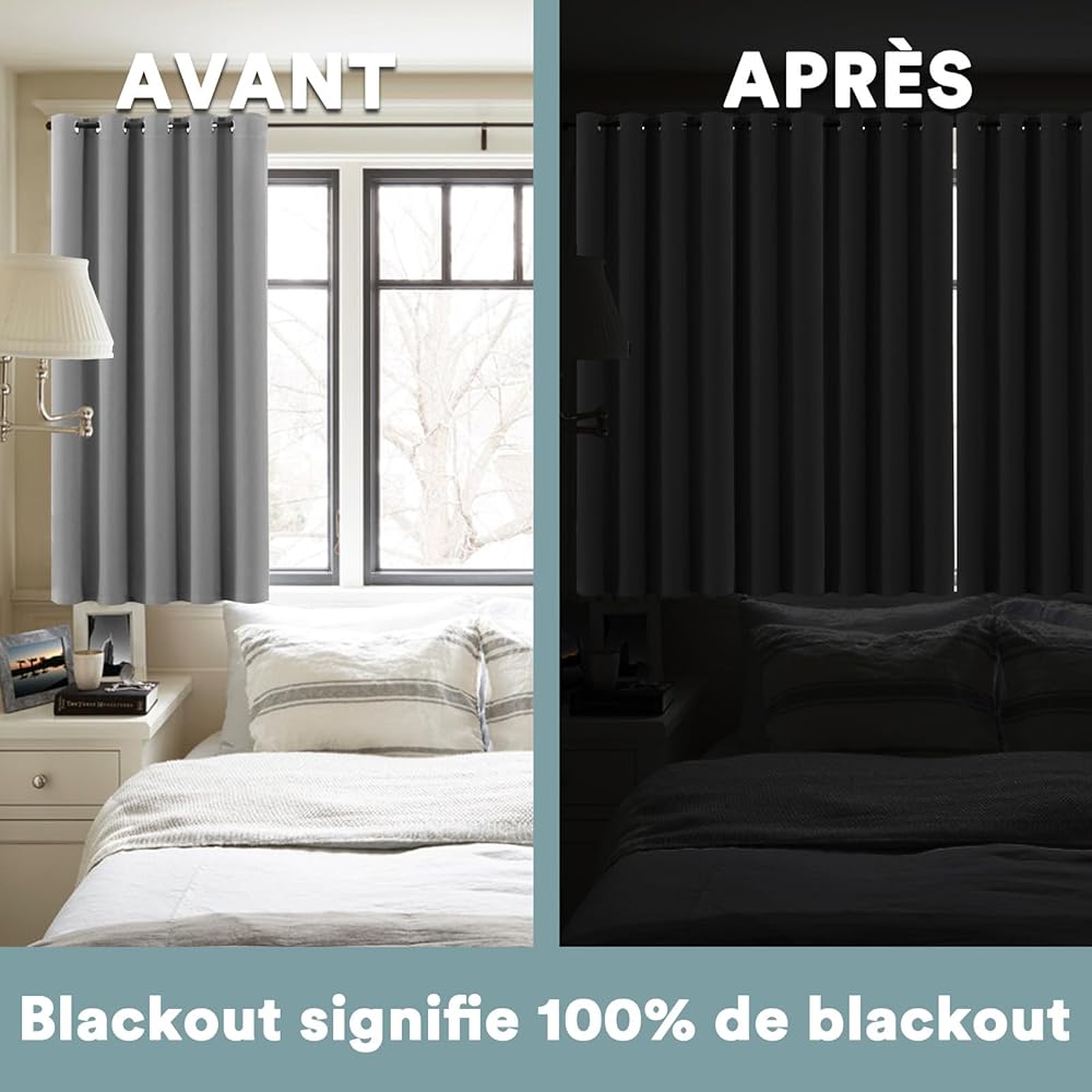 BellaHills 100% Rideaux Occultant 2 Panneaux Tenture,Rideau Thermique Isolant Anti Froid et Chaleur,pour Maison Salon et Chambre,140x260CM,Gris Clair : Cuisine et Maison
