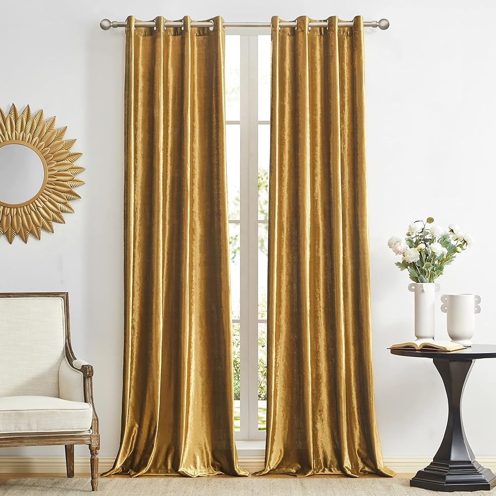 GIGIZAZA Rideaux en Velours d'Or 140 x 240 cm (Large X Longue) - Occultants Eyelet Spot pour Salon et Chambre à Coucher - Isolants 2 Pièces : Cuisine et Maison