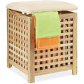 Relaxdays Panier à Linge avec siège, en Bois de Noyer, avec revêtement Tissu, HxLxP : 50 x 39 x 39 cm, 45 litres, Nature : Cuisine et Maison