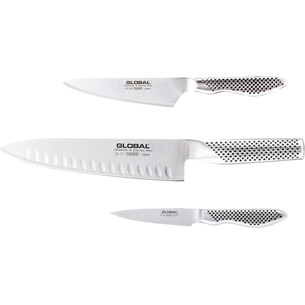 Global - Classic 3 Piece Knife Set with Fluted Cooks Knife (G-773889) : Cuisine et Maison