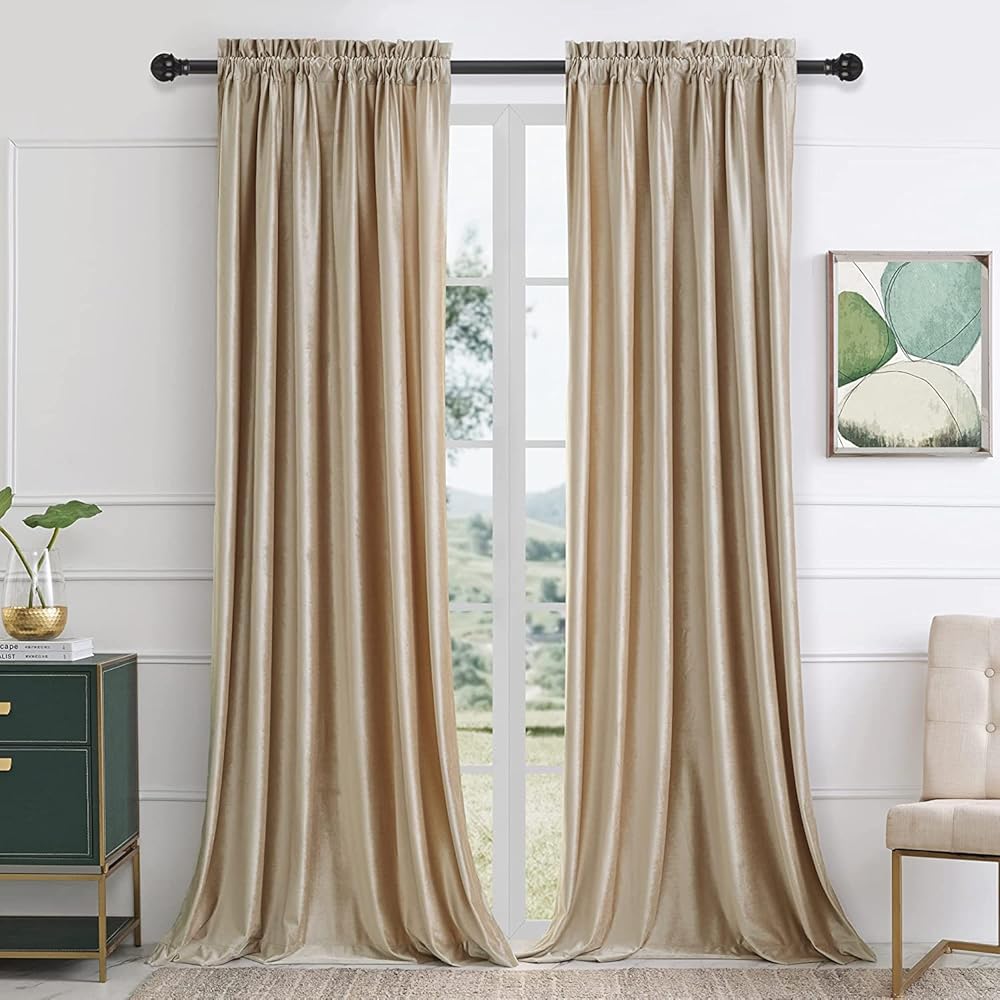SANCHUNG Rideaux en Velours Champagne pour Salon Isolation Thermique 2 Panneaux Rideaux Occultants avec Passe-Tringle pour Chambre 132 x 285 CM : Cuisine et Maison