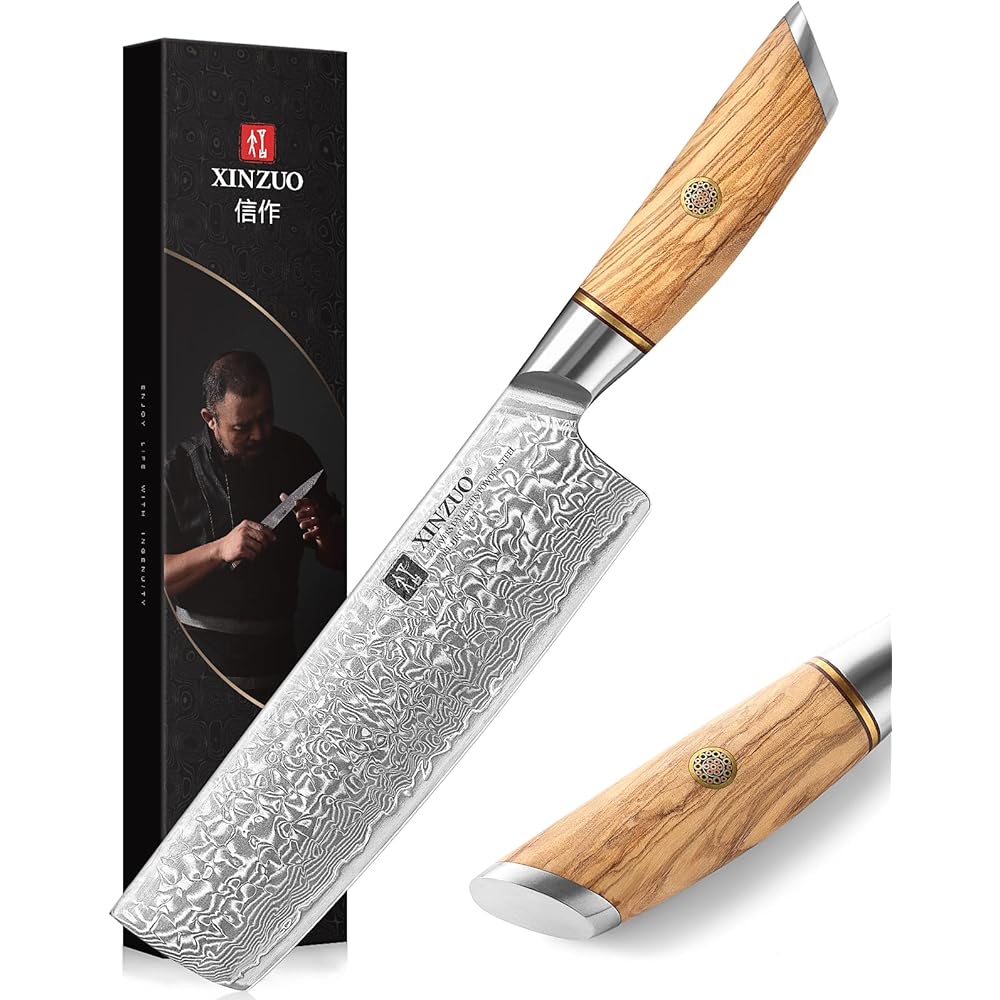 XINZUO Acier en Poudre de Damas 18.2cm Couteau Nakiri, Tranchants Couteaux de Cuisine Acier Damas 73 Couches Couteau à Légumes Couteau de Chef-Poignée Ergonomique en Bois d'Olivier : Cuisine et Maison