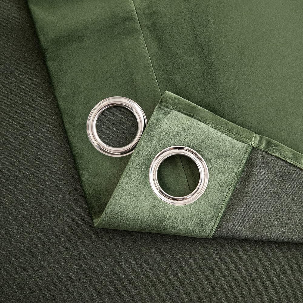 Woaboy Rideaux Occultant Thermique Salon Rideaux et Draperies Chambre Double Velours Panneaux de Rideau Intérieurs Isolant Anti Chaleur/Froid à Oeillets Extensible Lot de 2, 140x200cm Vert Olive : Cuisine et Maison