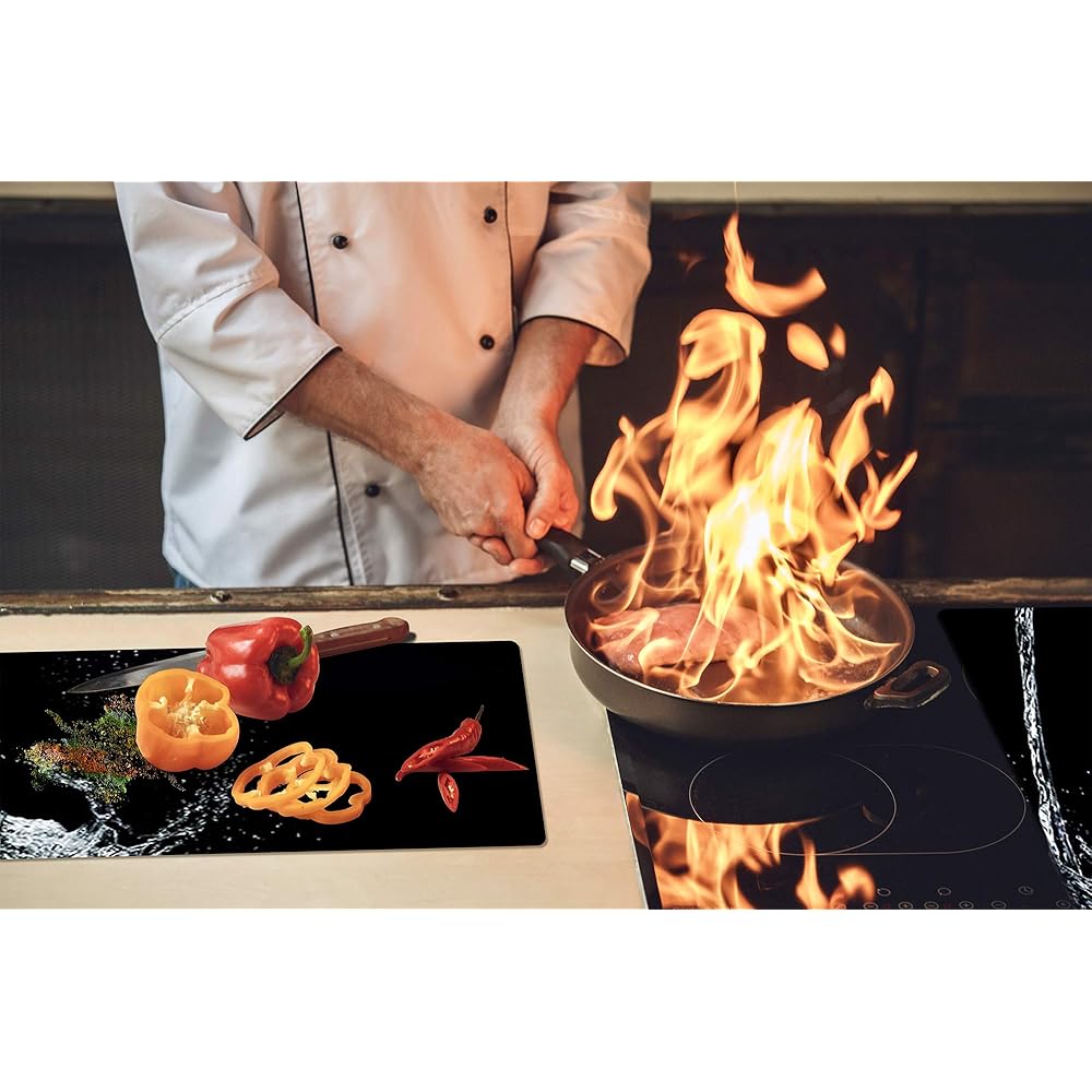 Planche de cuisine en VERRE trempé – Planche à découper en verre – Couvre-plaques de cuisson – UNE PIÈCE (60x52 cm) ou DEUX PIÈCES (30x52 cm chacune);D02 Série Eau: Eau 10 : Cuisine et Maison