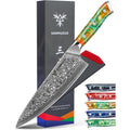 SANMUZUO Couteau de Chef en Damas - Lame de 20cm - Japonais en Acier de Damas 67 Couches Couteau de Cuisine - Manche en Résine (Orange Fantastique) - Xuan Série : Cuisine et Maison
