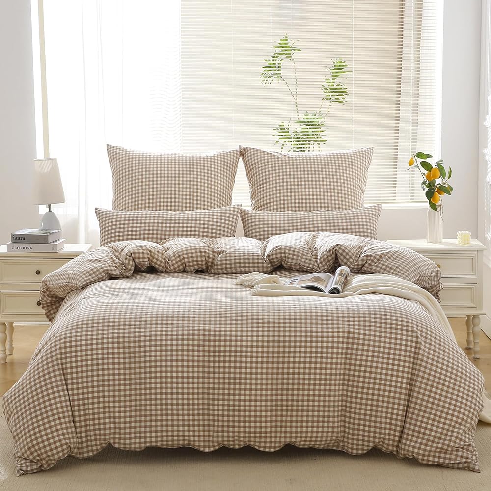 SOULFUL Housse de Couette 240x260 Coton à Carreaux, Beige Parure de Housse de Couette avec Fermeture Éclair, Certifié Oeko-TEX, Parure de Lit 2 Personne 240x260 Coton avec 2 Taie d'oreiller 65x65 cm : Cuisine et Maison