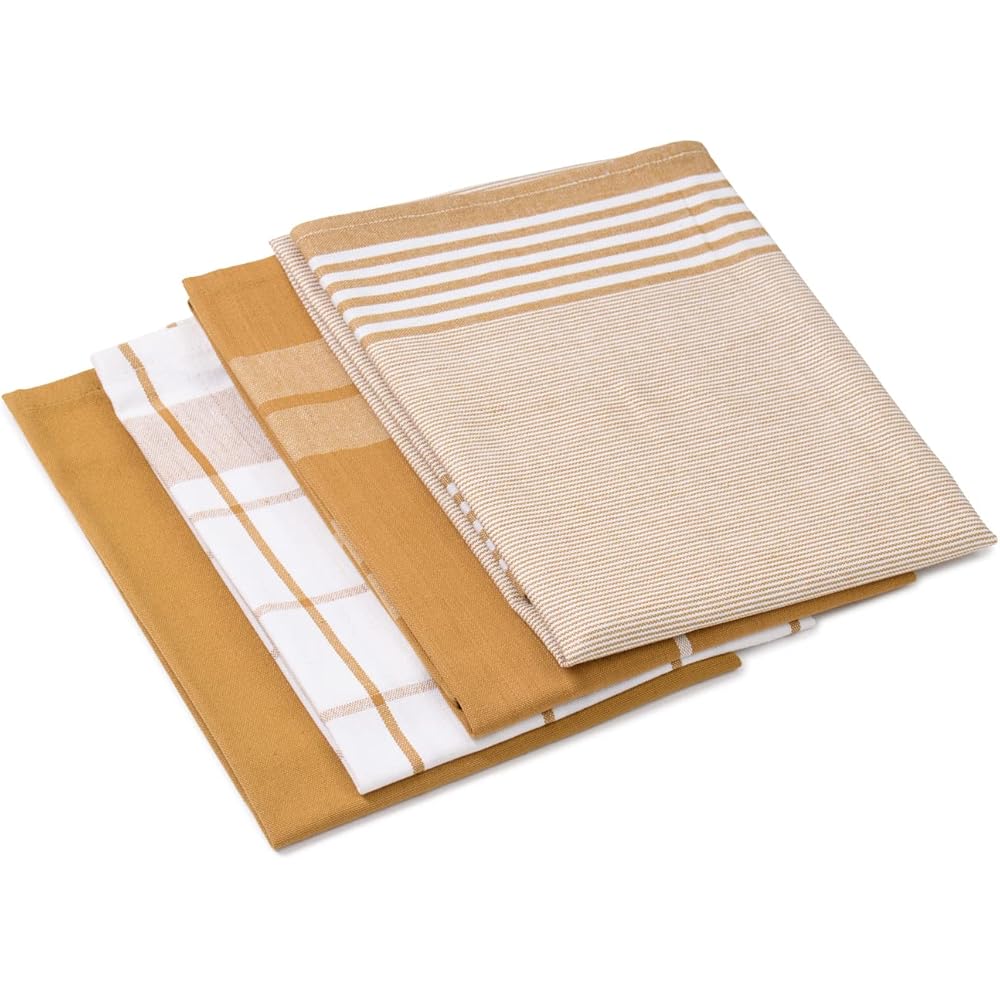 Gözze - Lot de Torchons, 4 pièces, 100% coton Tissu Jacqaurd, haute densité (200 g/m²), 50 x 70 cm - Jaune moutarde : Cuisine et Maison