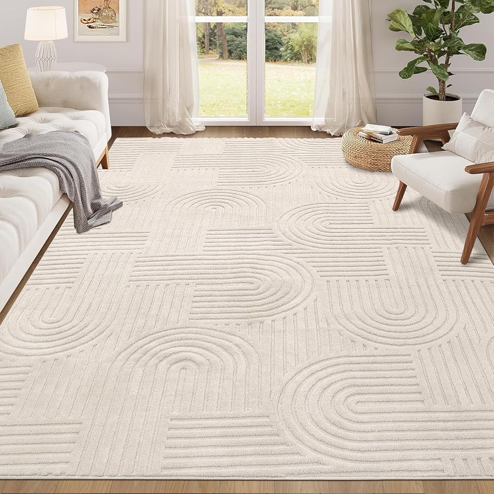 Enyhom Grand tapis moelleux lavable en machine pour salon, salle à manger, salon - Ne perd pas ses poils - Pour chambre à coucher - 140 x 200 cm - Crème : Cuisine et Maison