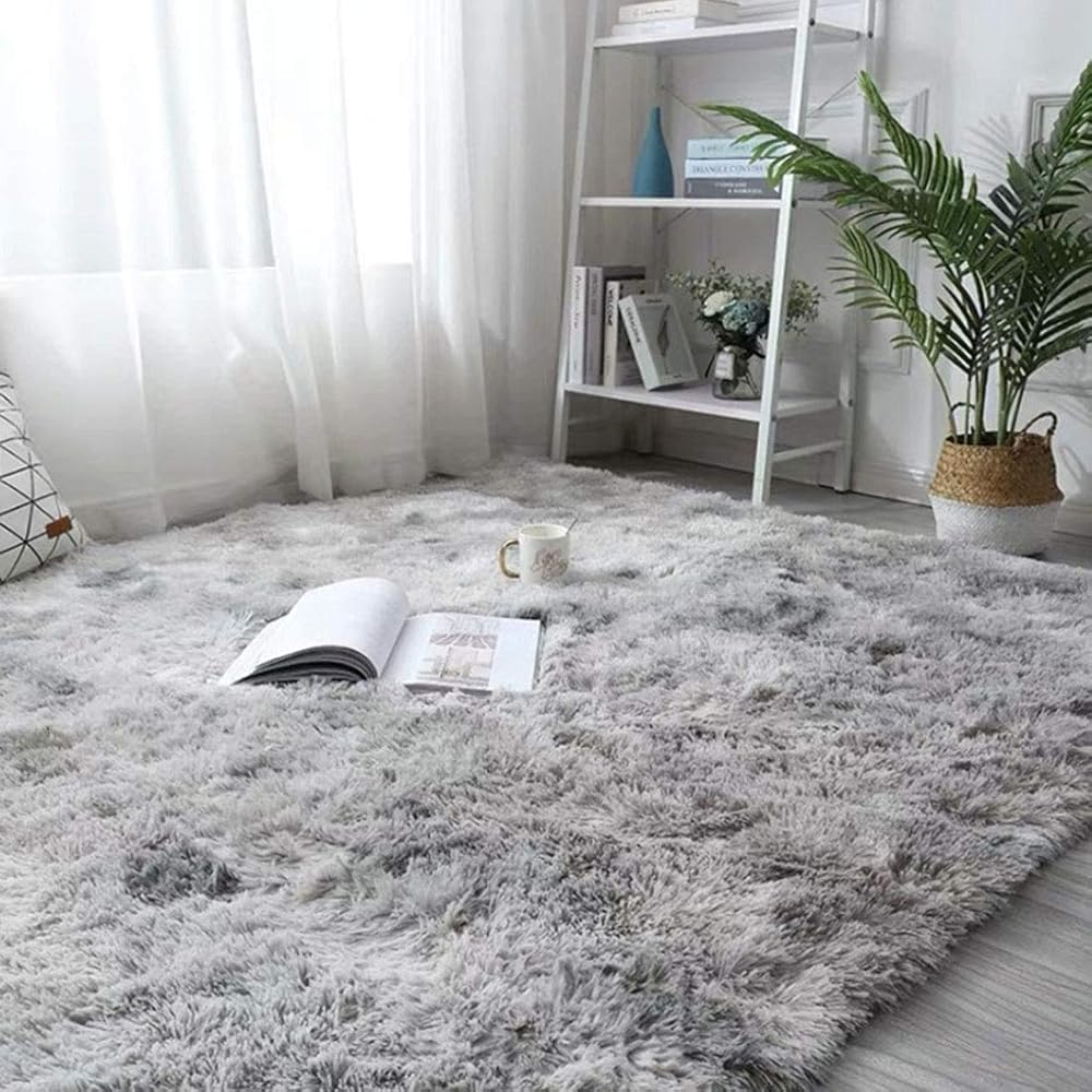 Leesentec Tapis Doux Salon Tapis Anti Slip Moelleux Chambre Tapis Tapis Shaggy Tapis De Sol Grand pour Couloir Chambre (Gris/Blanc, 160 * 200) : Cuisine et Maison