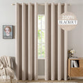 MIULEE Rideaux Opaques Isolants Thermiques avec Oeillets en Lin 100% Occultants - Protection Contre Le Froid pour Le Salon, Lot de 2, 140 x 260 cm, Beige : Cuisine et Maison