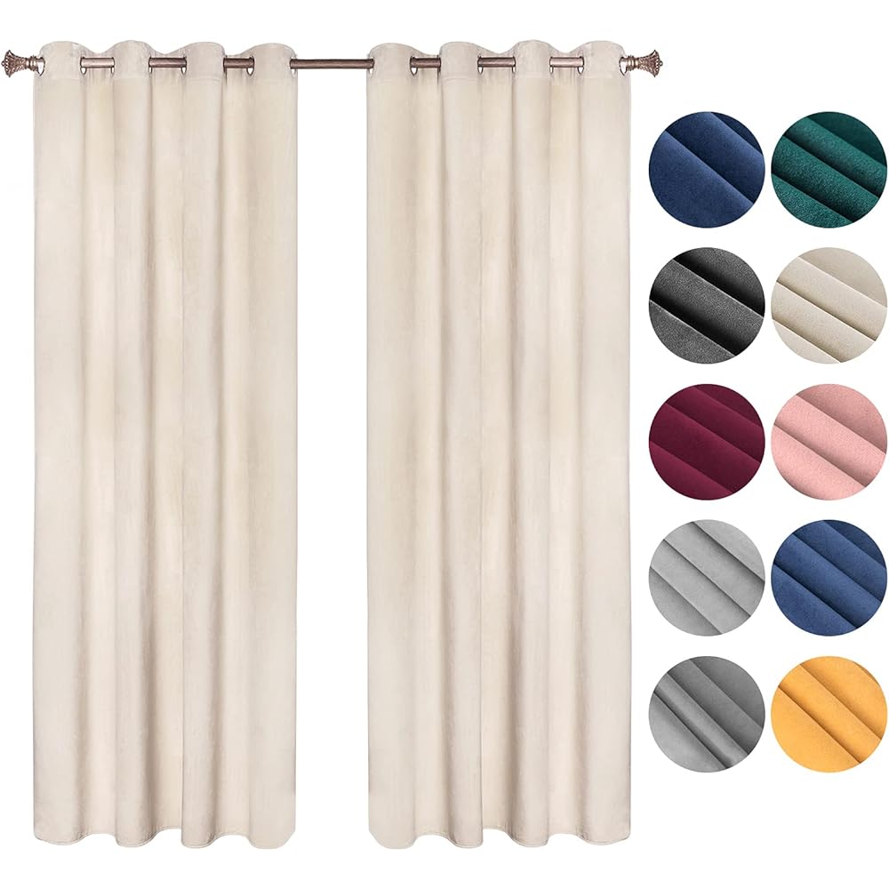 WOLTU Lot de 2 Rideaux Draperies Thermique à Oeillets Rideau Opaque Occultant en Velours Décoration de Fenêtre pour Chambre Beige, 140x245 cm : Cuisine et Maison