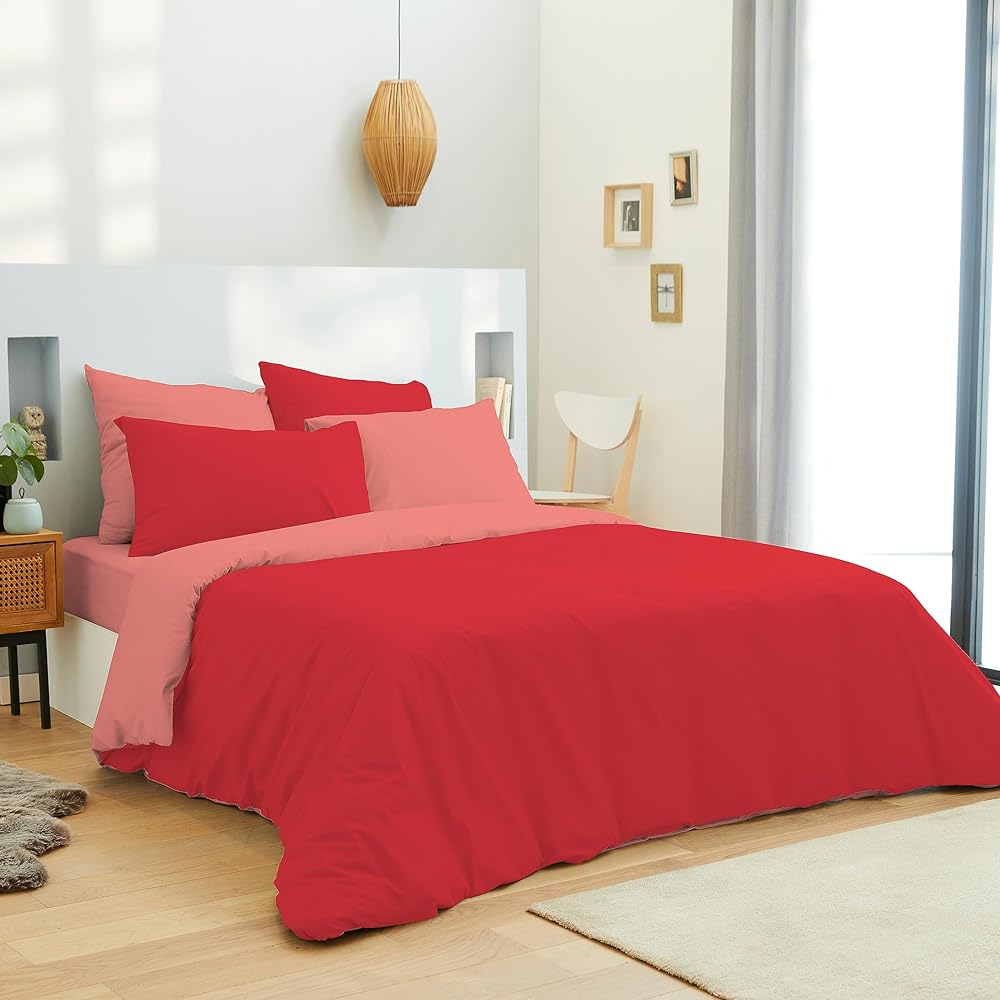univers decor UNIVERSDECOR - Pack Complet 6 pièces Bicolore réversible Housse de Couette 260 x 240 cm lit 180 x 200 cm King Size 100% Coton / 57 Fils/cm² : Cuisine et Maison