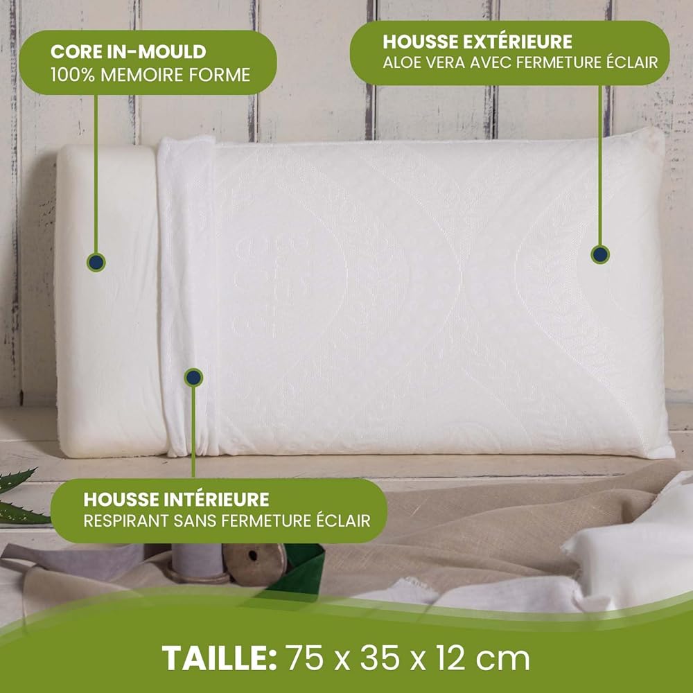 MOMMY CONFORT - Oreiller Memoire Forme 75 cm Lot de 2 - Oreiller Ergonomique Cervical - Housse lavable et déhoussable, Coussin Orthopédique, Coussin Memoire Forme 100% Viscoelastique, Fabriqué Espagne : Cuisine et Maison