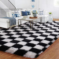 BYBSRLL Tapis à carreaux, 180 x 270 cm, noir et blanc, moelleux, pour salon, chambre à coucher, chambre à coucher ou d'enfant, doux : Cuisine et Maison