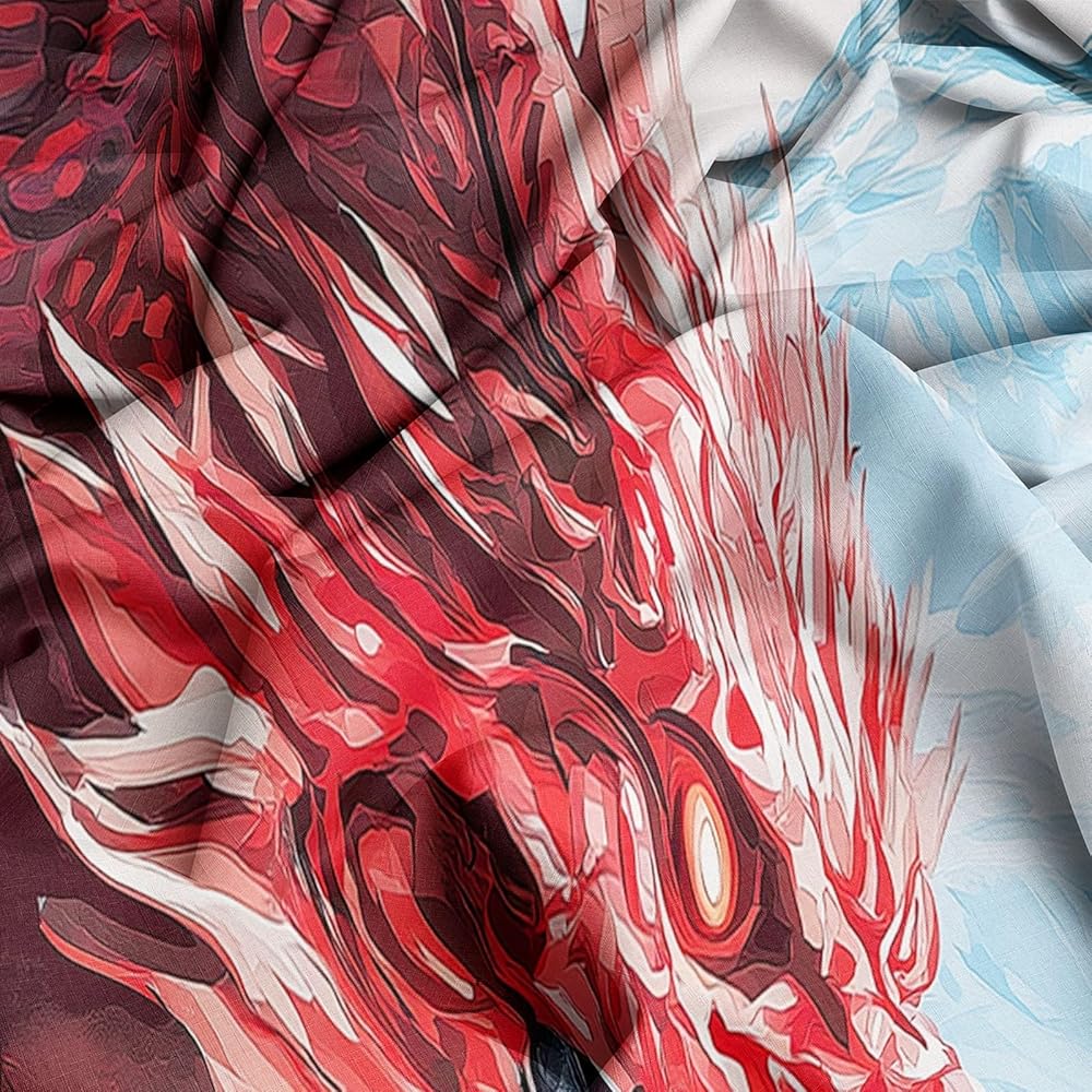 Housse de Couette Imprimé 260 x 240 cm Fantaisie Dragon Glace Et Neige Parure de lit Adulte avec Fermeture Éclair Sets de Housse Couette en Doux Microfibre avec 2 Taie d'oreiller 65x65cm, Bleu : Cuisine et Maison
