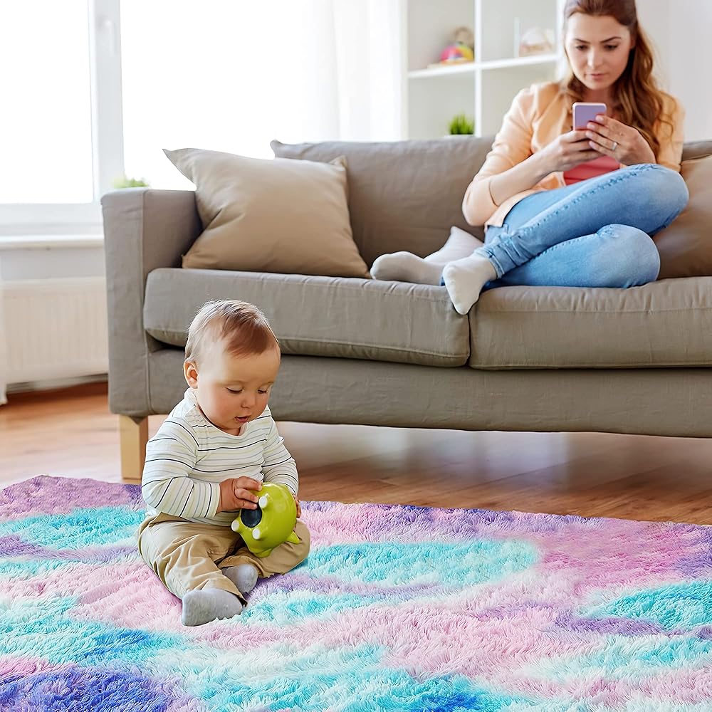ROHATIM Tapis Salon Shaggy Descente de lit Chambre Grande Taille Tapis Moelleux Carpette pour Chambre Tapis Décoratif de Style Moderne pour Salon Chambre Canapé Natte(Bleu Violet,200 x 300 cm) : Cuisine et Maison