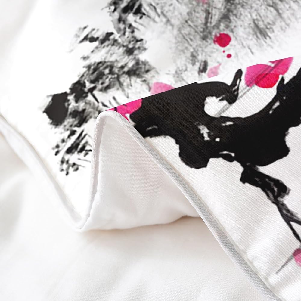 Homemissing Fleurs de Cerisier Housse de Couette 100% Coton Style Japonais Literie Set 140x200cm Fleurs de Cerisier Parure de lit Chambre décor Floral Plantes Rose Literie Ensemble 2 pièces : Cuisine et Maison