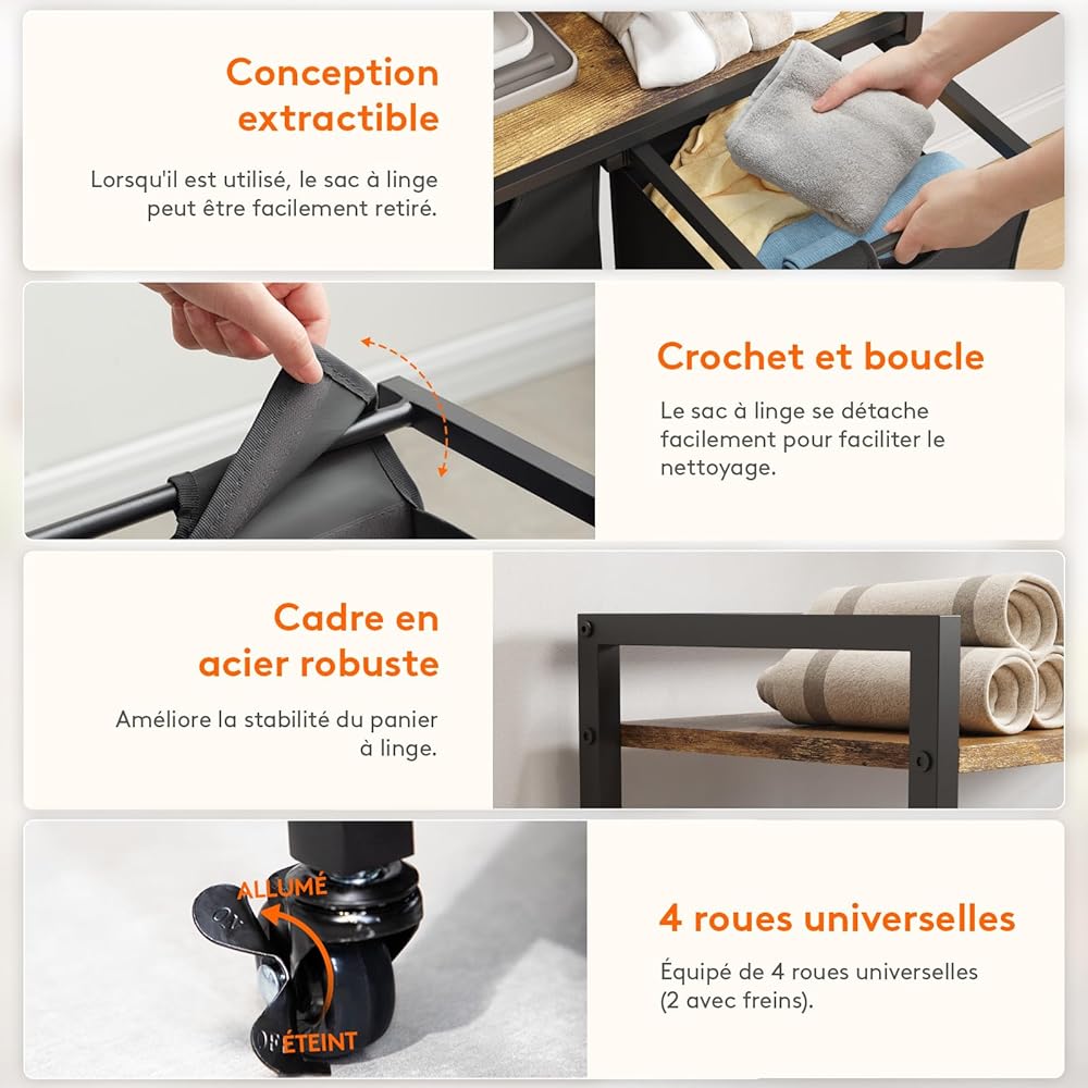 Lifewit Panier a Linge 4 Compartiments Roulettes 168L, Meuble Linge Sale avec Grande Étagère Supérieure et 4 Sac à Linge en Tissu Oxford, Bac à Linge pour Buanderie, Chambres, Salles de Bains, Noir : Cuisine et Maison