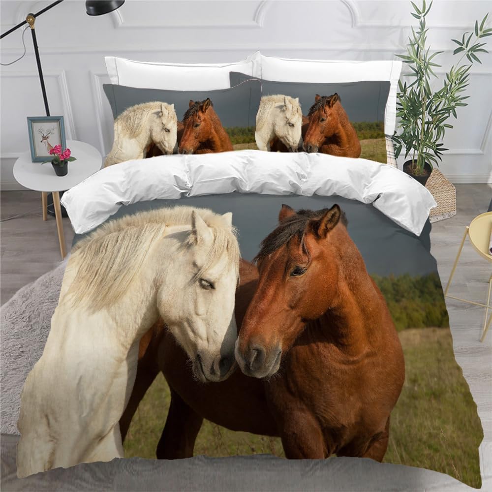 ARiXIaNg Housse de Couette 240x260 cm Adulte Cheval Parure de Lit 2 Personnes 3D Motif Animal Doux Microfibre Literie avec Fermeture Éclair et 2 Taies d'oreiller 50x75cm : Cuisine et Maison