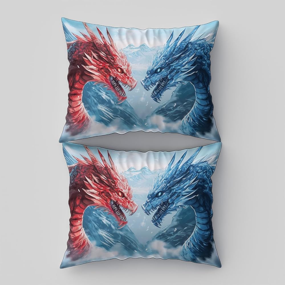Housse de Couette Imprimé 260 x 240 cm Fantaisie Dragon Glace Et Neige Parure de lit Adulte avec Fermeture Éclair Sets de Housse Couette en Doux Microfibre avec 2 Taie d'oreiller 65x65cm, Bleu : Cuisine et Maison