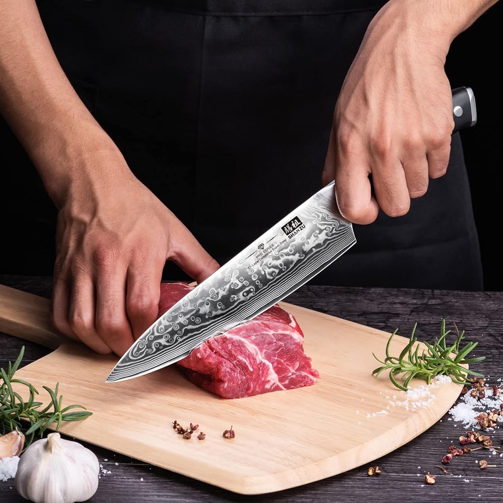 SHAN ZU Couteau Japonais de Chef 20cm, Couteau Damas en Acier Japonais 67 Couches Super Tranchant, Poignée G10 - PRO Series : Cuisine et Maison