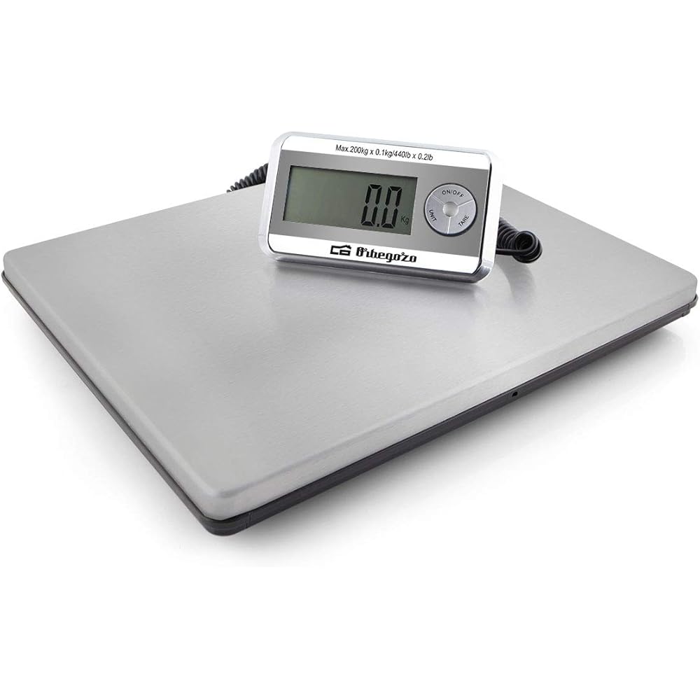 Orbegozo Pc 5500 - Balance de cuisine industrielle, capacité maximale de 200 kg, surface en acier inoxydable (39 x 31 cm), fonction tare, fonctionne sur piles et adaptateur électrique : Cuisine et Maison