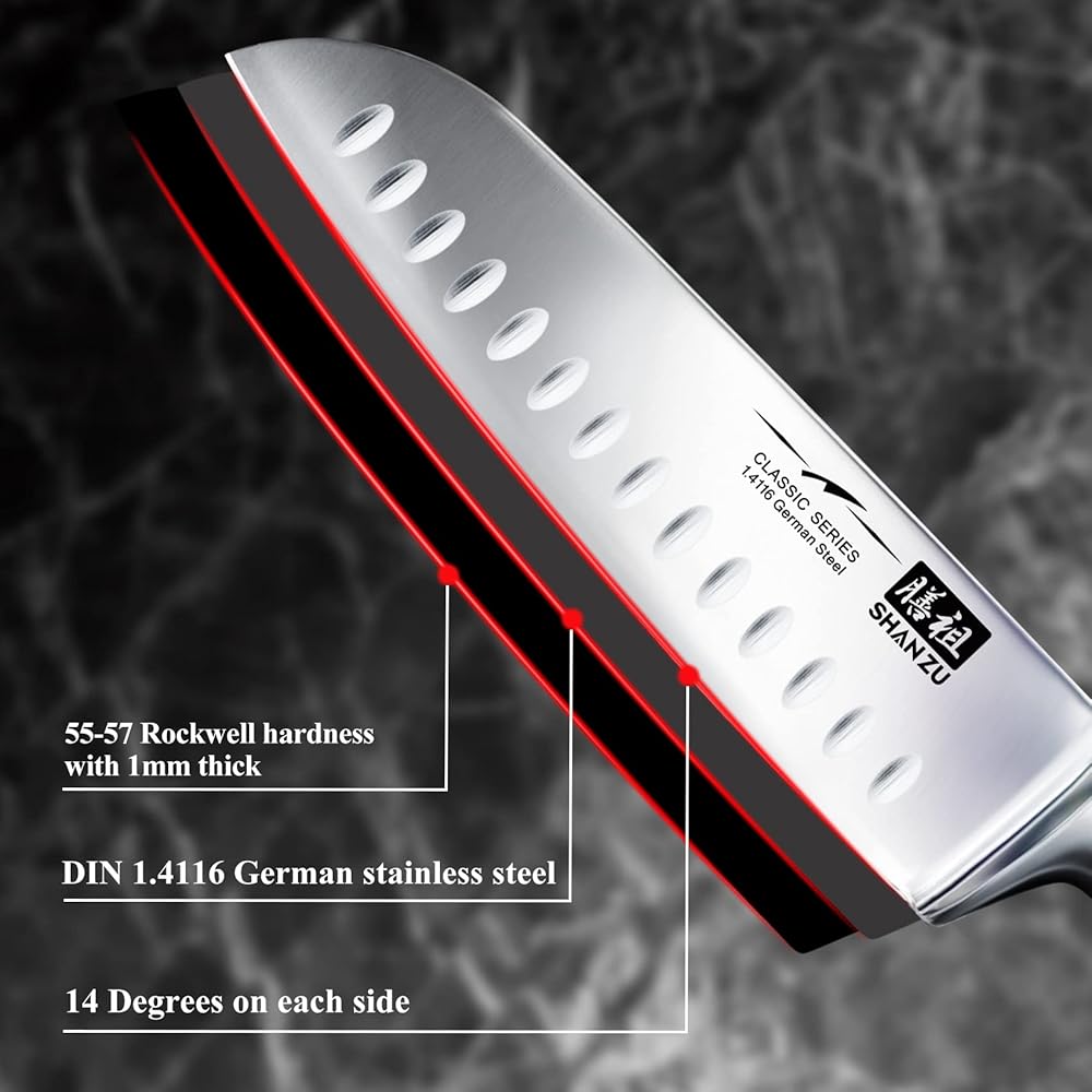 SHAN ZU Ensemble de Couteaux de Cuisine avec Bloc, Set de 14 Couteaux de Chef Allemands Professionnels avec Affûteur Fusil à Aiguiser : Cuisine et Maison