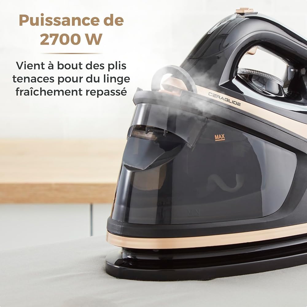 Tower T22023GLD Centrale Vapeur - Fer à Repasser Centrale Vapeur - Centrale Vapeur à Fil CeraGlide avec Bouton Steam Shot, 3 Réglages de Température - 1,2 L - 2 700 W - Champagne Doré et Noir : Cuisine et Maison