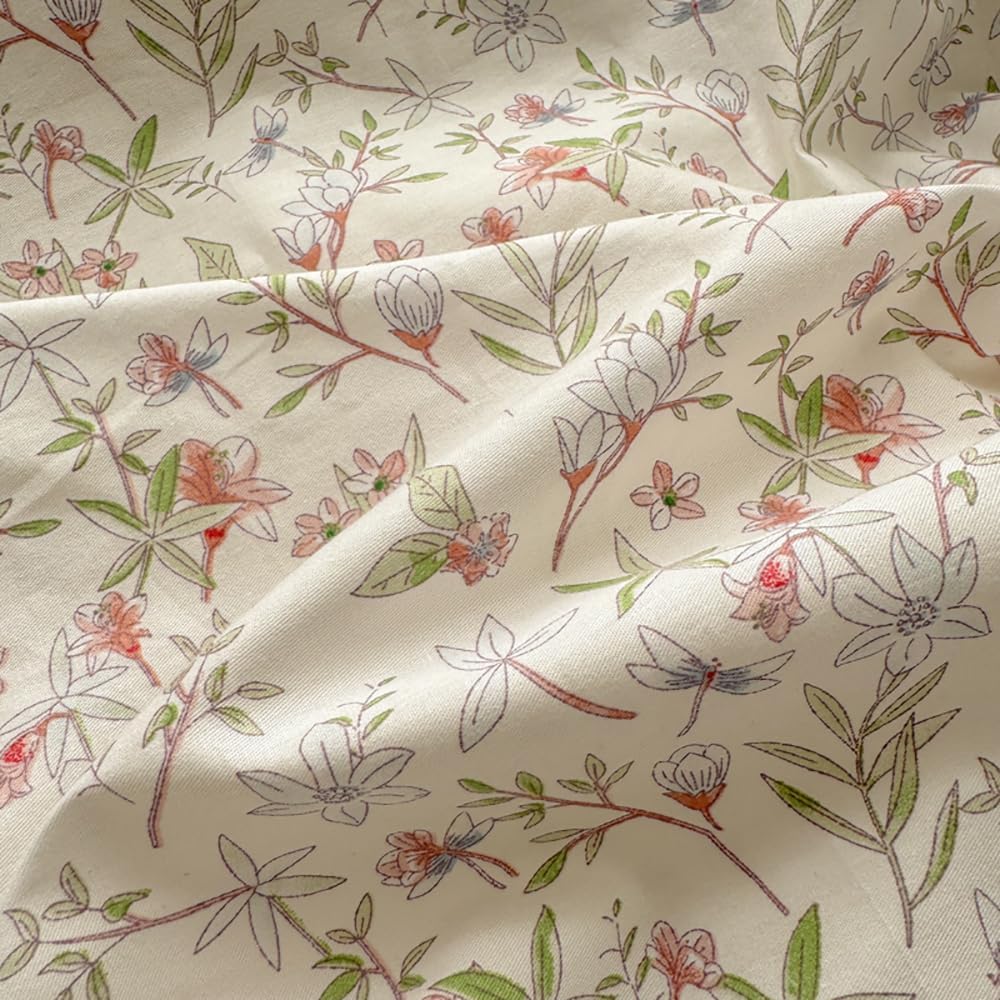 Covebett Housse de Couette Coton 220x240 Rose et Blanc Fleurie Floral Feuilles Parure de Lit 3 Pièces Adulte 2 Personnes Doux Coton Linge de lit avec Fermeture Éclair et 2 Taie d'oreiller 65x65cm : Cuisine et Maison