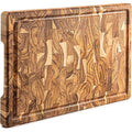 Erreke Planche a Decouper Bois, Bois de Teck End Grain, Couper Servir Viande Fromage Pain, Grande Planche à Découper, 44 x 29.5 x 3.2 cm (avec rainure pour le jus) : Cuisine et Maison