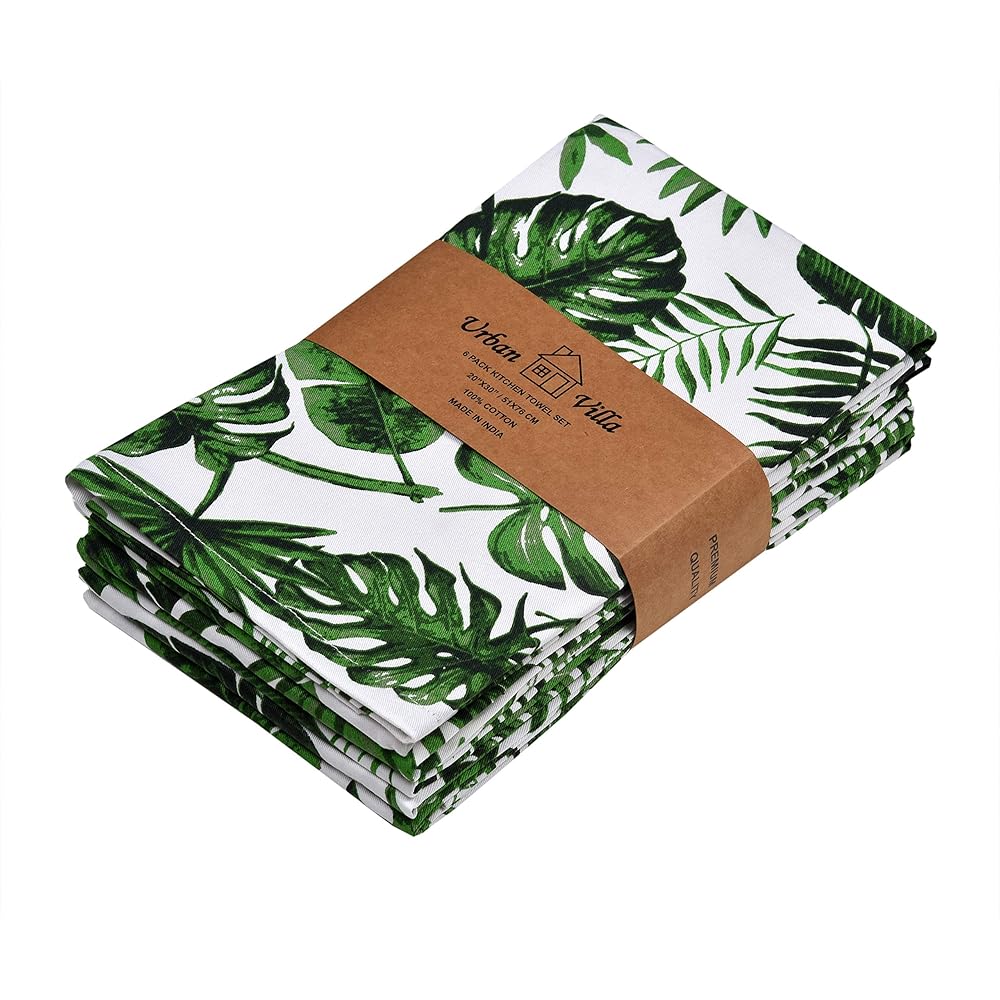 Urban Villa Lot de 6 torchons de cuisine à imprimé tropical, 100 % coton, coins en onglet, surdimensionnés, 50,8 x 76,2 cm, très absorbants : Cuisine et Maison