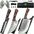 Couteau de boucher professionnel 9pcs Forgé à la main en acier à haute teneur en carbone Couteau de chef à viande avec sac à couteaux Pour la cuisine, le camping, le BBQ : Cuisine et Maison