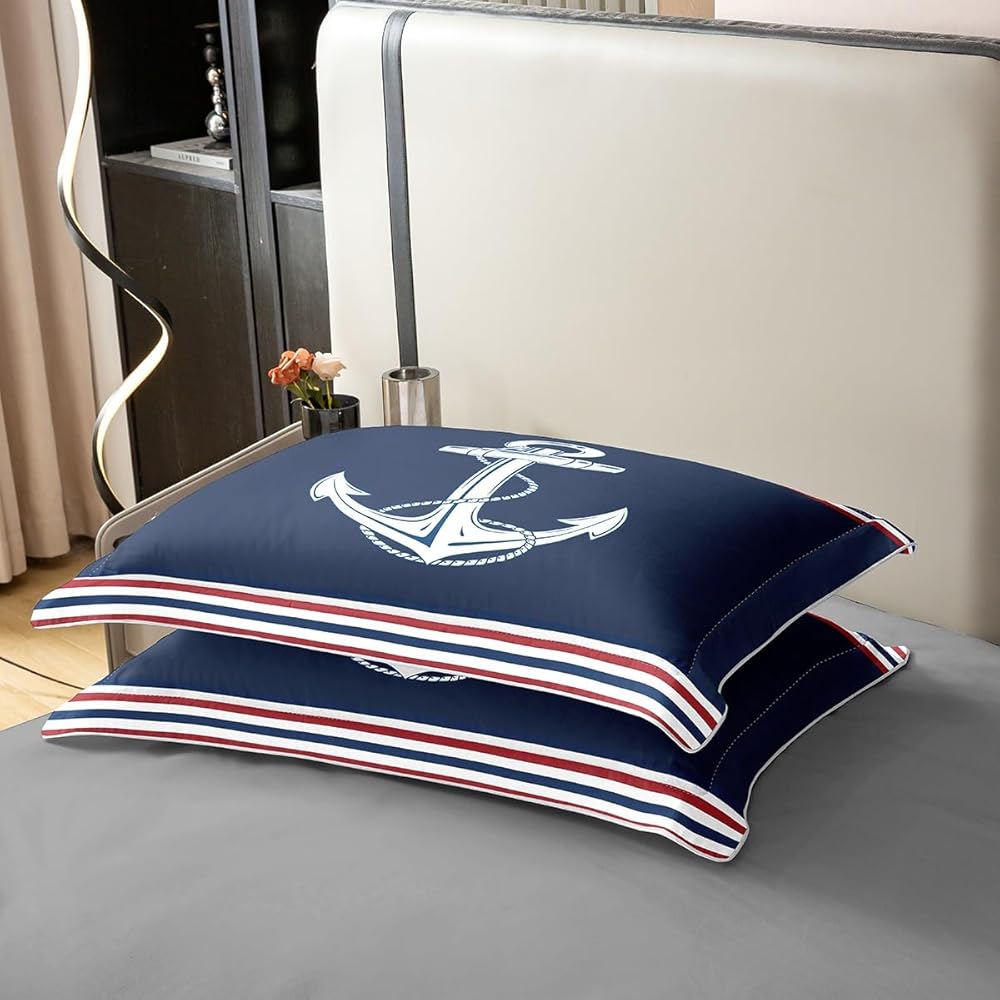Homemissing Ancre Literie Set Marine Bleu 100% Coton Housse de Couette 200x200cm Femmes Ultra Doux Aventure Marine Parure de Lit océan Ensemble de lit Chambre Ensemble de Literie : Cuisine et Maison