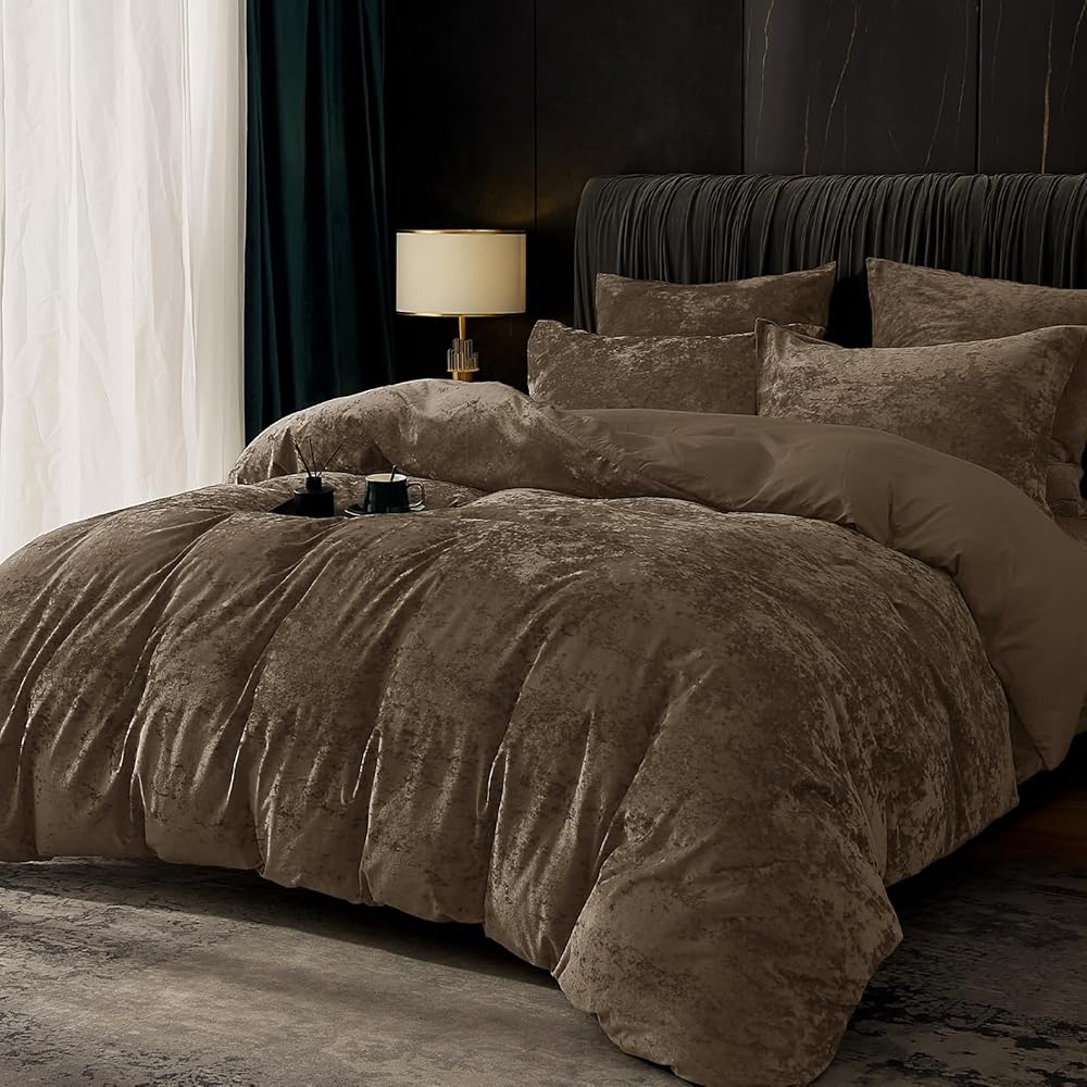PHF Parure de lit en velours 200 x 220 cm, parure de lit de luxe moelleuse 200 x 220 cm avec 2 taies d'oreiller 80 x 80 cm, housse de couette douillette en velours, kaki : Cuisine et Maison