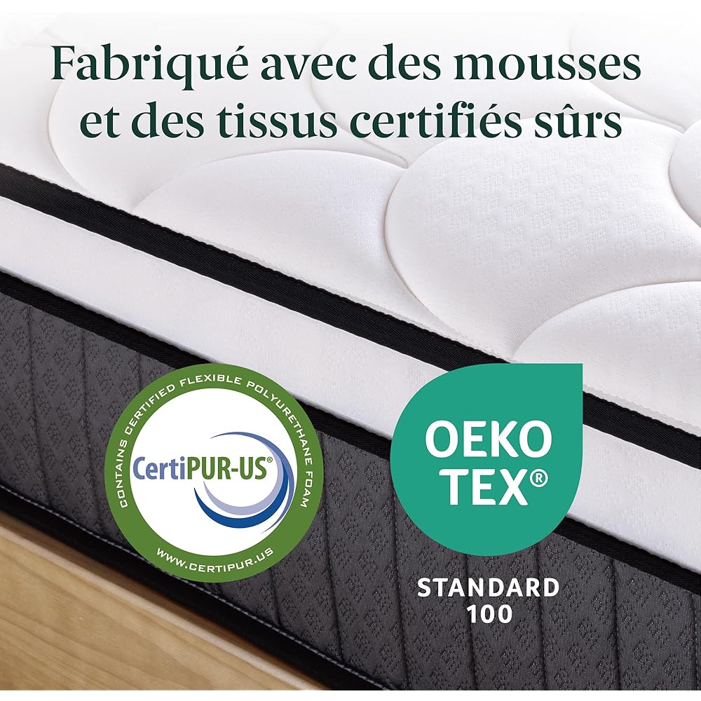Zinus - Matelas 140x190 - Hauteur 15 cm - Matelas Hybride en Mousse à Mémoire de Forme - Durable et Respirant - Durable et doux pour la peau | Matelas pour lit adulte et enfant - Couchage Indépendant : Cuisine et Maison