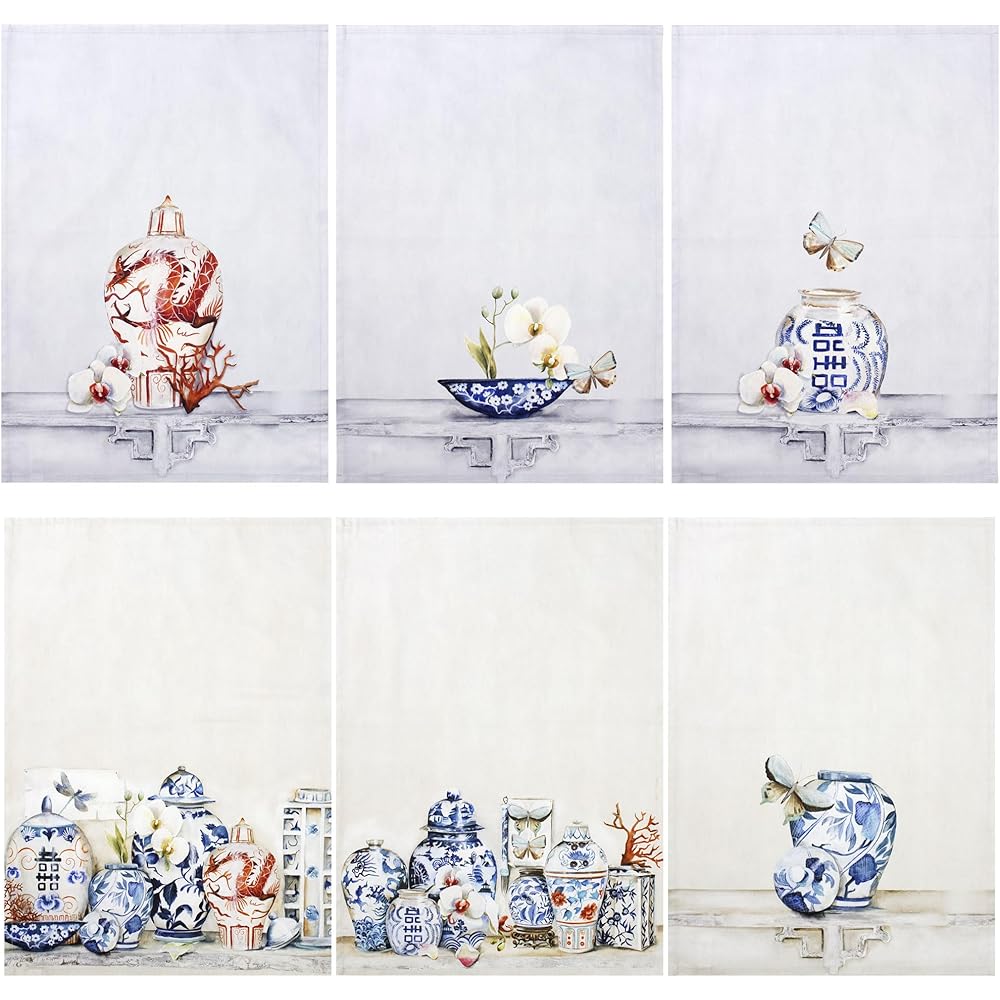 Nada Home Set 6 torchons cuisine style oriental torchons vases Japon en coton 6871 : Cuisine et Maison