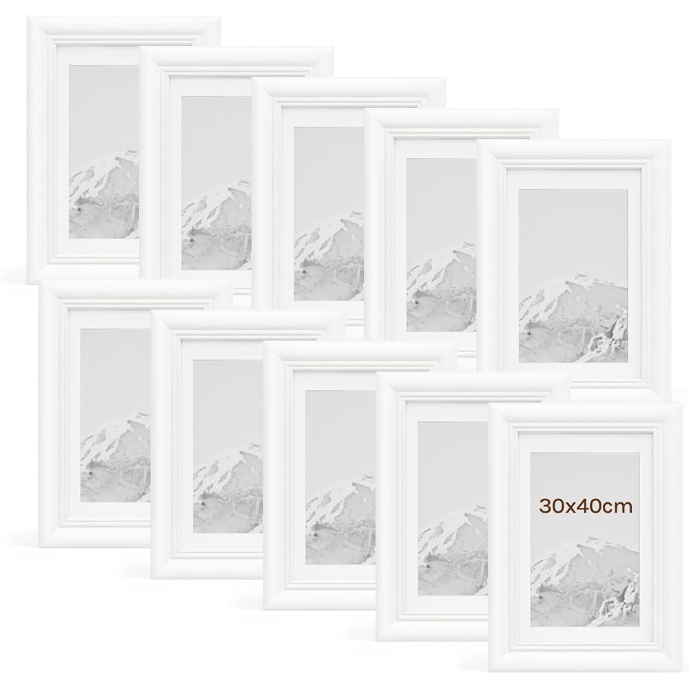 WOLTU Lot de 10 Cadre Photo 30x40cm Cadre en Bois Massif avec Passe Partout, Suspendre Horizontalement ou Verticalement, Décoration Murale ou sur Table, Blanc : Cuisine et Maison